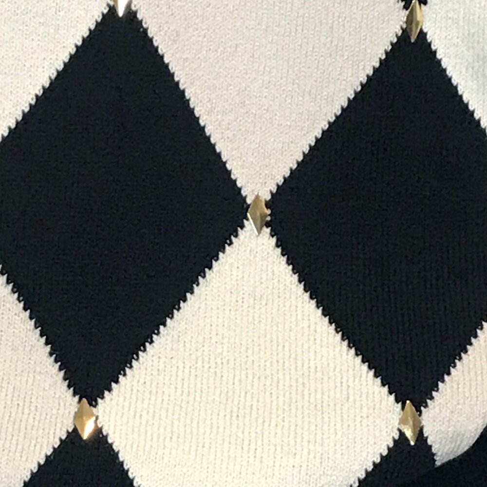 ST. JOHN Argyle Black White Diamond Collared Sweater Top - Size P - Picture 11 of 15